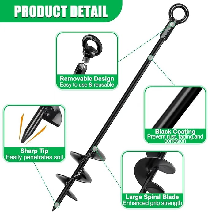 2 Pack 30" Heavy Duty Ground Anchors Shed Anchors Kit, Earth Anchors for Mobile Home Carport Gazebo Trampoline