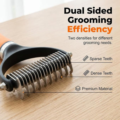 2026 Upgrade Double-Sided Pet Grooming Tool, Professional Pet Detangling Comb Removes Tangles Knots and Loose Fur, Gentle Deshedding Dog Cat Brush for Long Thick Hair (Orange)