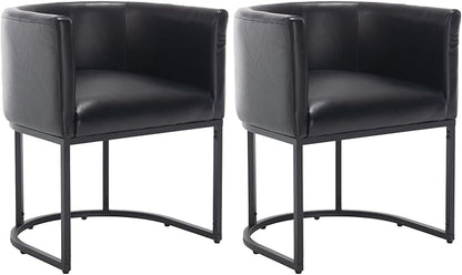 VESCASA Faux Leather Upholstered Dining Chairs with Barrel Back, Modern Padded Restaurant Chairs with Black Metal Frame for Kitchen, Dining Room, Set of 2, Black
