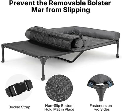 Veehoo Elevated Dog Bed for 2 Dogs, Cooling Raised Dog Bed with Bolster Mat | Outdoor Double Dog Bed with Removable Waterproof Cushion, Breathable Mesh, Non-Slip Feet for Outdoor & Indoor, 49", Bicolor