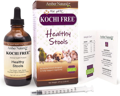 Amber NaturalZ Kochi Free Herbal Supplement for Dogs, Cats, Birds, Rabbits, and Guinea Pigs | Supports Healthy Bowel Function | Natural Aid for Digestive Balance | 4 Fluid Ounce Glass Bottle