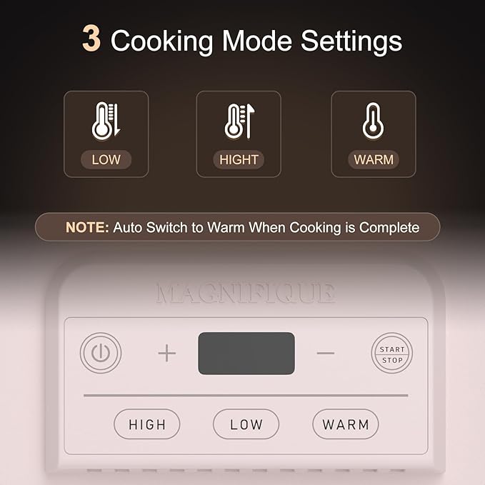 Magnifique 4 Quart Casserole Digital Slow Cooker, Premium Ceramic Bakeware