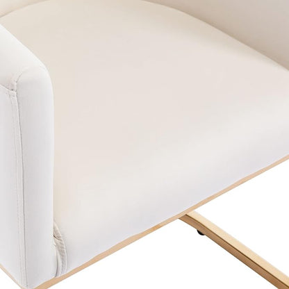 VESCASA Velvet Upholstered Dining Chairs with Barrel Back, Mid Century Modern Padded Restaurant Chairs with Gold Metal Frame for Kitchen, Dining Room, Set of 2, White