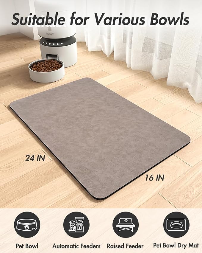 MontVoo-Absorbent Pet Feeding Mat-No Stains Pet Mat for Food and Water Bowl-Quick Dry Cat & Dog Food Mat Water Dispenser Mat-Pet Supplies Mat-Dog Water Bowl Mat for Messy Drinker,（Brown,16"x24"）