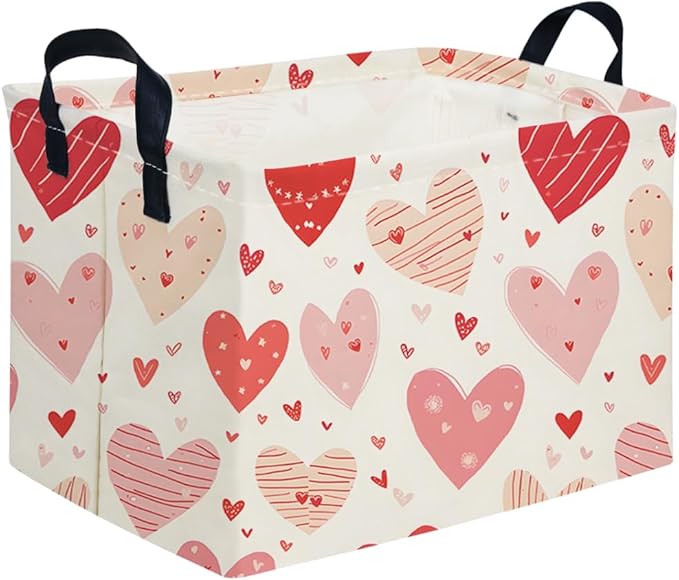 Rectangular Pink Valentine's Day Gift Basket,nursery basket,Pink girls gift baskets,kids toy storage Bin, Love Heart Room Decor for Home,Shelf Baskets(Shaped lines Heart)