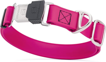 Dogline Biothane Waterproof Dog Collar with Herm Sprenger Black Stainless Steel Quick Release Buckle – Heavy Duty Tactical Durable Collar for Dogs – Comfortable, Safe Pet Collar W3/4" L12-19 Magenta