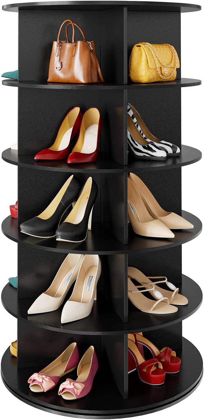 SpaceAid 5 Tier Rotating Shoe Rack Tower, Spinning Shoe Display Lazy Susan