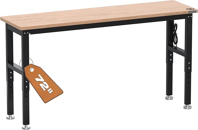 WORKPRO 72" Adjustable Workbench, 3000 LBS Load Capacity Hardwood Garage