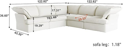 WJShome 165.2" Cloud Modular Sectional Sofa, Modern Comfy Couch Filled with Down, Minimalist Wide Deep Seat Couches for Living Room Apartment Lounge Bedroom (5 Seater,White)