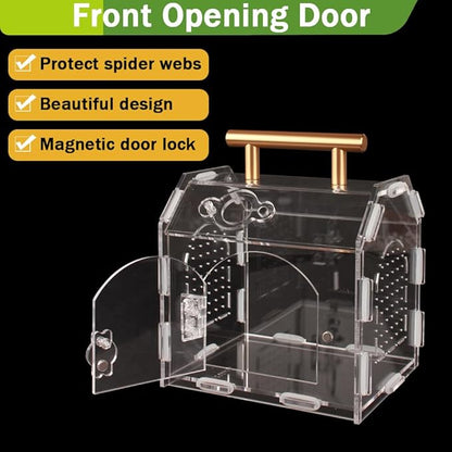 Jumping Spider Enclosure,Premium Acrylic Spider Enclosure - Ideal for Tarantulas, Reptiles, and Insects - Easy Assembly & Feeding - All-Round Transparent Terrarium