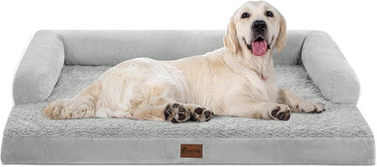 Orthopedic Dog Beds for Extra Large Dogs, Waterproof Dog Beds XLarge, Memory Foam Dogs Couch Beds with Comfy Bolster, Removable Washable Cover and Nonskid Bottom (X-Large,Grey White)