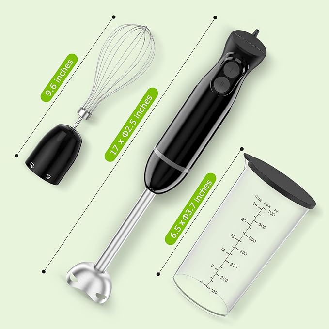 Bonsenkitchen Immersion Blender Handheld, 2 Mixing Speed Hand Blender Electric