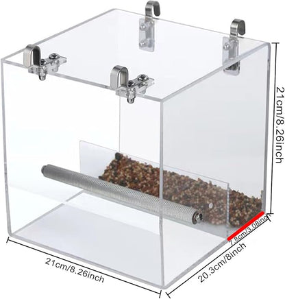 Automatic Acrylic Bird Feeder for Cage, No Mess - Small Bird Parrots, Canary, Parakeet, Budgerigar, Crested Myna, Cockatiel (XL)