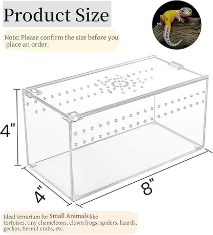 Tlence Acrylic Tarantula Enclosure Terrarium, 8" x 4" x 4" Small Magnetic Reptile Tank, Micro Spider Breeding Habitat Cage, Clear Ventilated Lizard Display Box for Hermit Crab Invertebrates Scorpion