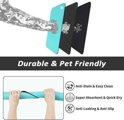 HotLive Dog Food Mat - Absorbent Cat Mat for Food and Water, No Stains Pet Feeding Bowl Mat, Easy to Clean Pet Placemats, Quick Dry Dog Water Dispenser Mat for Messy Drinkers | Paw Teal 16"x 24"