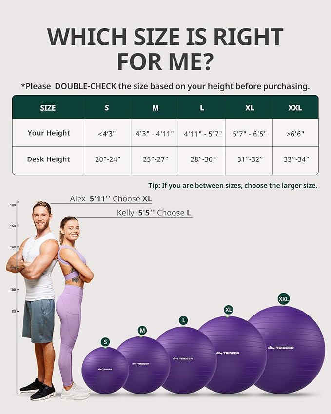 Trideer Exercise Ball for Yoga, Pilates & Fitness – Stability Ball Equipment