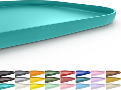 SMILOOL Waterproof Silicone Pet Food Mat with Raised Edge for Dog & Cat | 19" x 12" Non-Slip Pet Feeding Mats with Lip for Food & Water Bowl, Food Grade, Easy Cleaning, Dark Turquoise