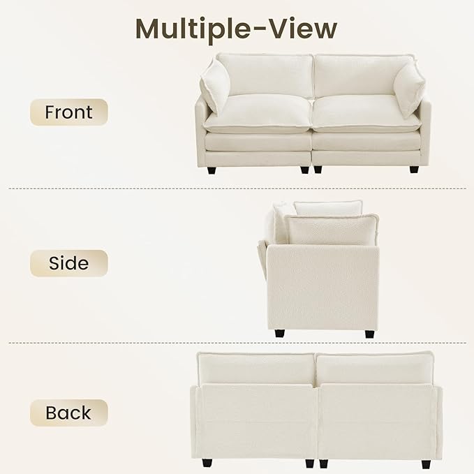 ROWHY Modular Loveseat Sectional Sofa, 78" Upholstered Loveseat, 2 Deep Seat Sofa Couch with 2 Throw Pillows for Small Space, Modern Comfy Cloud Couch for Living Room, Chenille, Beige