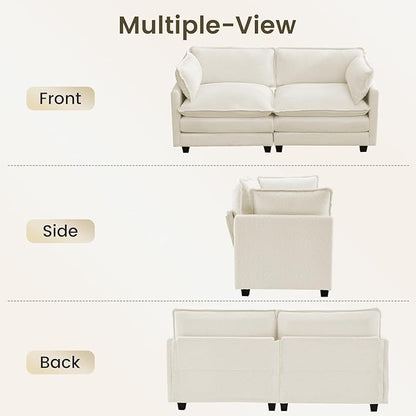 ROWHY Modular Loveseat Sectional Sofa, 78" Upholstered Loveseat, 2 Deep Seat Sofa Couch with 2 Throw Pillows for Small Space, Modern Comfy Cloud Couch for Living Room, Chenille, Beige