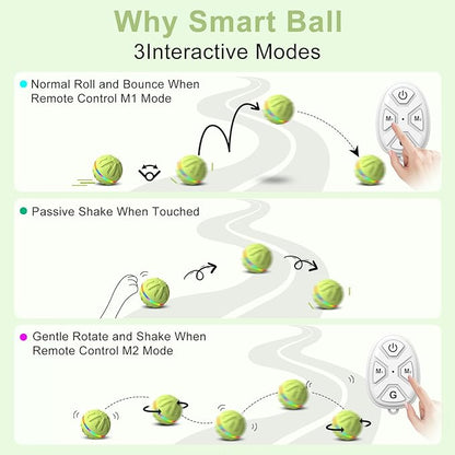 Dog Toys Dog Ball, Durable Motion Active Rolling Balls with Remote Control LED Light, Rubber Peppy Pet Balls for Medium Large Dogs, USB Rechargeable, 3.2-in Diameter (Green)