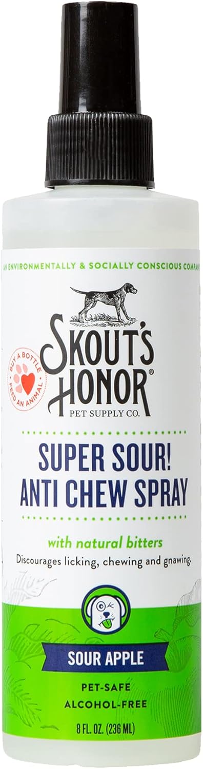 Skout's Honor Super Sour! Anti Chew Spray - Natural Ultra Bitter Formula to Help Deter That unwanted Chewing, Licking, and Biting - Safe for Pets - Safe for Indoor and Outdoor Use, 8 oz