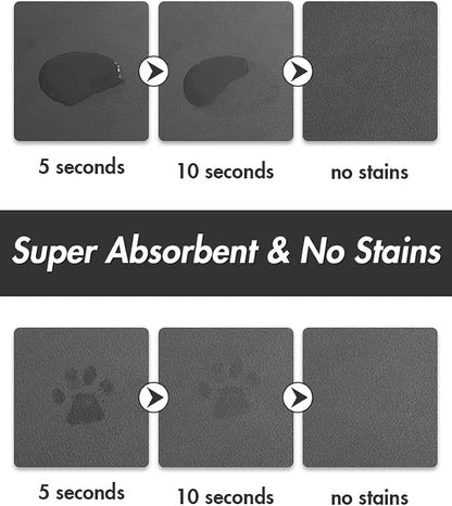 MontVoo-Absorbent Pet Feeding Mat-No Stains Pet Mat for Food and Water Bowl-Quick Dry Cat & Dog Food Mat Water Dispenser Mat-Pet Supplies Mat-Dog Water Bowl Mat for Messy Drinker,（Darkgrey,12"x19"）