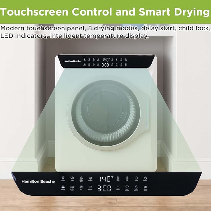 HAMILTON BEACH Electric Compact Portable TOUCHSCREEN Laundry Dryer