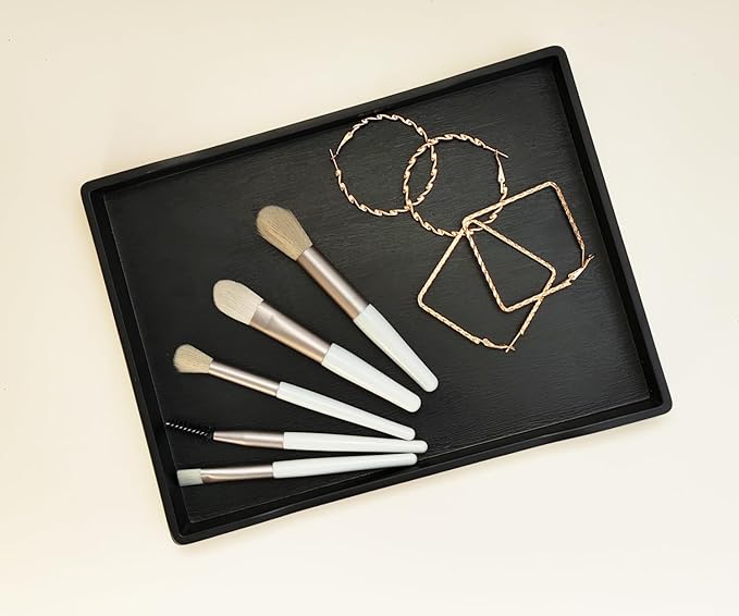 Small Black Serving Tray (9.5 x 7 inch) for Serving Accessory, Spa, Coffee, Drinks, Wine, Tea, Bar, Party, Seasoning, Perfume and Display Use.