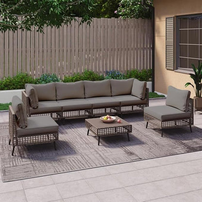 LAUSAINT HOME 7 Pieces Outdoor Sectional Sofa Set, All-Weather PE Wicker Rattan Patio Conversation Set with Thick Cushions & Coffee Table, Patio Furniture Set for Garden, Backyard, Porch (Gray)