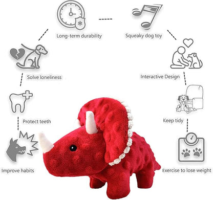 Squeaky Dog Toys Plush Dog Toy with Crinkle Paper Stuffed Durable Dog Chew Toys for Small Middle and Large Dogs Triceratops Purple