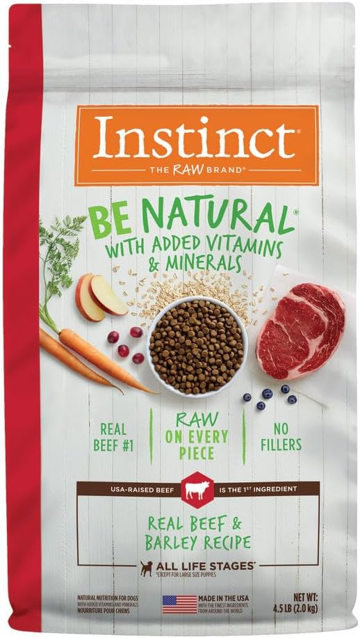 Instinct Be Natural, Natural Dry Dog Food, Raw Coated Kibble - Real Beef & Barley, 4.5 lb. Bag