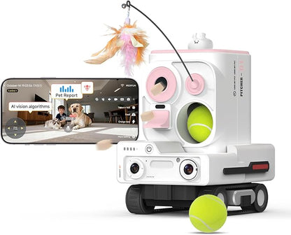 Pmate AI Pet Camera Robot Companion for Dogs & Cats Robot Camera with Visual Recognition Remote Video Interaction Auto Feeding & Play Red Light Teaser Night Vision Auto Charging Pink