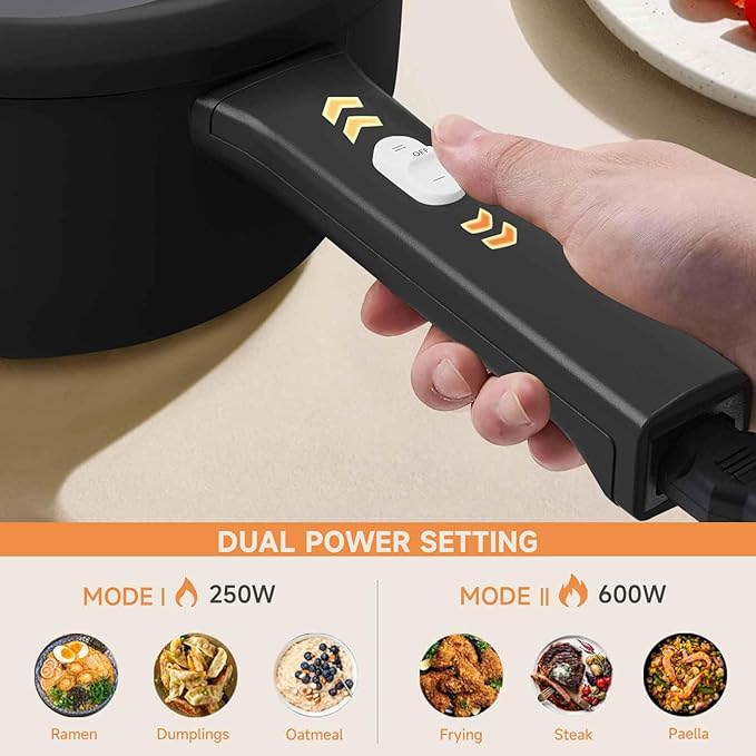 Dezin Electric Cooker, 2L Non-Stick Sauté Pan, Rapid Noodles Cooker, Mini Pot