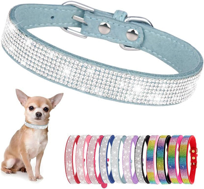 Rhinestone Dog Collar for Small Dogs, Bling Diamond Fancy Crystal Glitter Pretty Jewel Pet Puppy Collars for XXS XS Small Medium Large Breed Girl Dogs Female Cats Kitten, Teal XXSmall
