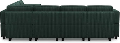 114.2" Modular Sectional Sofa with Deep Storage Seat,Corduroy U Shaped Sofa Couch Set,7 Seat Modular Couch with Movable Ottoman Chaise,Upholstered Sectional Couches for Living Room,Green