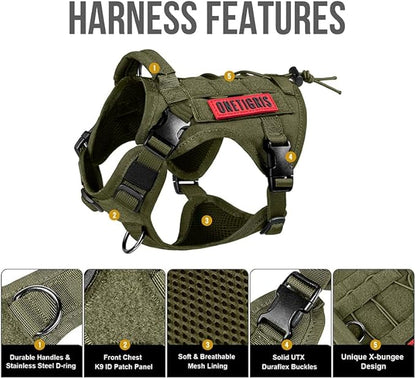 OneTigris Tactical Dog Harness Vest,No-Pull Service Dog Vest with Hook & Loop Panels,Adjustable Dog Vest Harness for Walking Hiking Training(Ranger Green,XS)