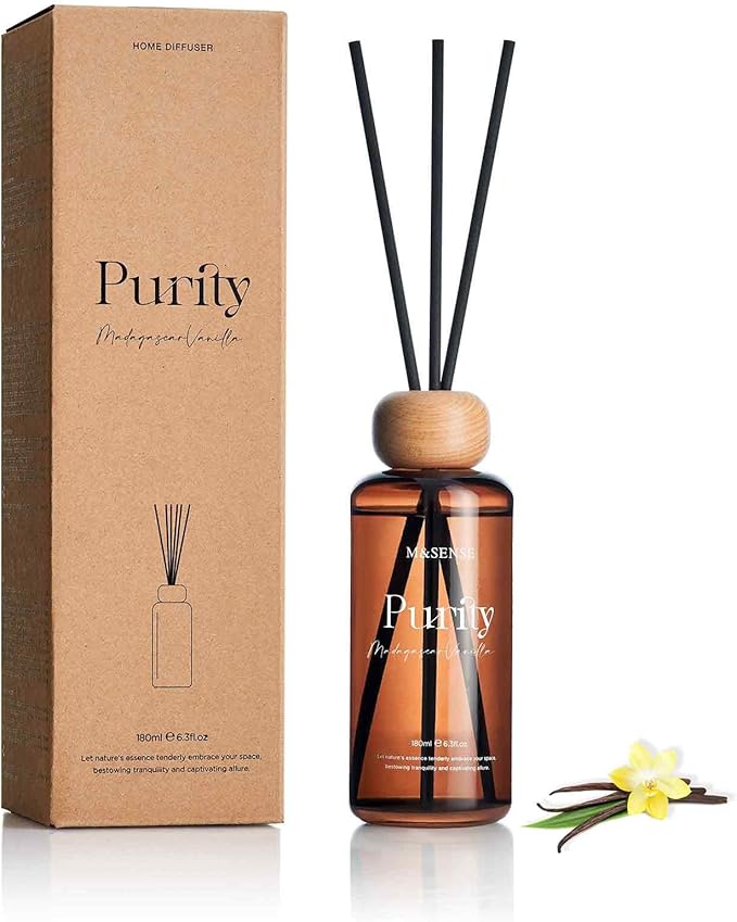 M&SENSE Madagascar Vanilla Reed Diffuser Set: 6.3 fl oz Non-Toxic Aroma Set