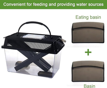 NANEEZOO Cricket Keeper, Equipped with Water & Food Feeding Dish, High Transparency Cricket Pen with Dispenser Tubes, Insect Keeper for Gecko Snake Lizards Reptiles (Large)