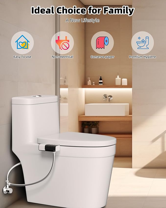 Hibbent Bidet Attachment for Toilet, Non-Electric Dual Nozzle for Frontal &