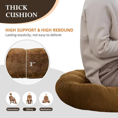 Gfobip Meditation Floor Pillow Set of 2 Large Round Floor Cushions for Adults Tufted Corduroy Floor Seat Pillows Cushion for Living Room,Grass Green 16.5" Lx16.5 Wx3 H