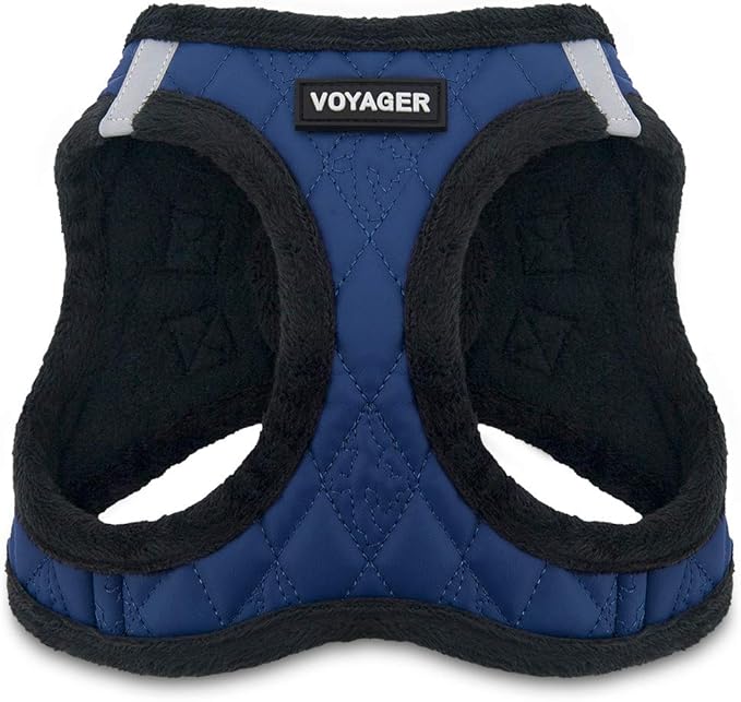 Best Pet Supplies - All Weather Mesh / Plush, Reflective, No Pull Harness for Small, Medium Dogs, Cats - Secure with Hook & Loop Fastener, Buckle, Double D-Rings - Royal Blue Faux Leather, XS