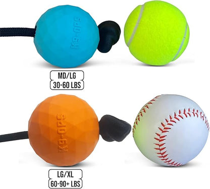 K9 Ops Dog Ball on a Rope Moki Tug Toy - Solid Rubber Fetch Training Reward - Large Dogs Tugs Durable Aggressive Chewers (Tiger Orange, LG/XL)