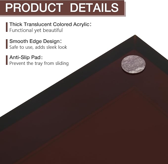 Acrylic Tray 5mm Thicken 10x5'' Decorative Serving Tray for Bathroom, Toilet Tank, Sink Countertop, Living Room,Dresser, Coffee Table