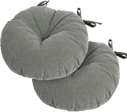 Magpie Fabrics Outdoor 15"x15"x4" Round Bistro Seat Cushions with Ties Set of 2, Tufted Waterproof Patio Floor Chair Pads for Home Garden Balcony Kitchen Office Porch, Dark Grey