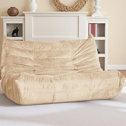 HABUTWAY Bean Bag Chair, Giant Bean Bag Chairs for Adults, Loveseat Fireside Chair, 2 Seater Lazy Bean Bag Sofa Memory Foam Couch for Living Room, Bedroom, Office (Khaki)