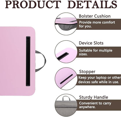 Portable Laptop Desk Fits Up to 16“ Laptops, with Tablet Slot, Built-in Cushion,Great for Home & Office,Lap Desk with Cushion (Pink, Medium)