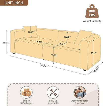VANOMi 95" Cloud Couch, Comfy Deep Seat Boucle Cloud Sofa, Upholstered 3-Seater Oversized Loveseat Sofa with 2 Pillows, Modern Sofa for Living Room, Bedroom, Office, Apartment (White)