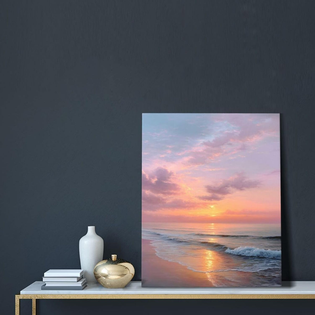 Beach Sunset Wall Art Ocean Coastal Scenery Wall Decor Seascape Picture Canvas Landscape Painting Print Framed Artwork Decorations for Living Room Office Bedroom Kitchen 16"x20"