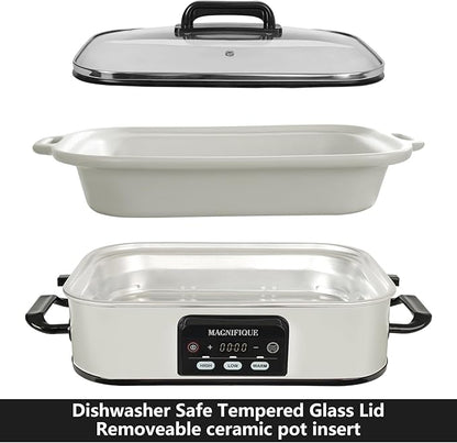 Magnifique 4 Quart Casserole Digital Slow Cooker, Premium Ceramic Bakeware