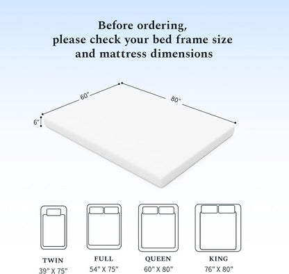 Queen Mattress, 6 Inch Memory Foam Mattress in a Box, Fiberglass Free Queen Size Mattresses for Pressure & Pain Relief, Soft and Comfortable